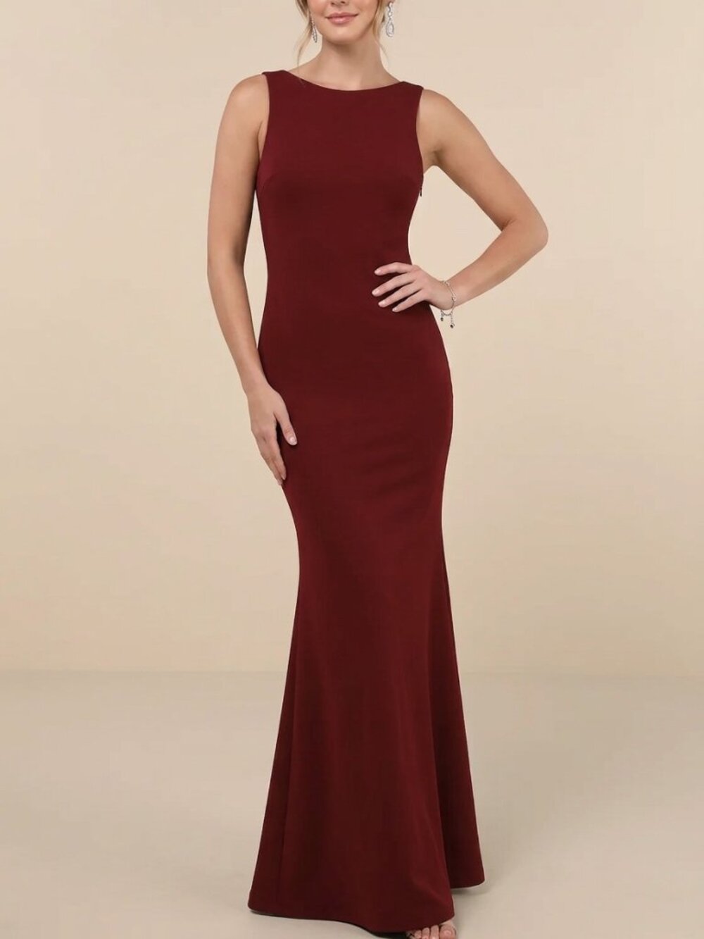 Lulus Love In Your Eyes Wine Red Knotted Mermaid Maxi Dress S NWT